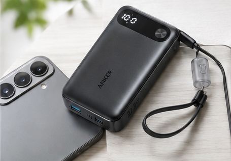 Anker Power Bank 10000mAh 22.5W A1257の本体と付属ストラップ