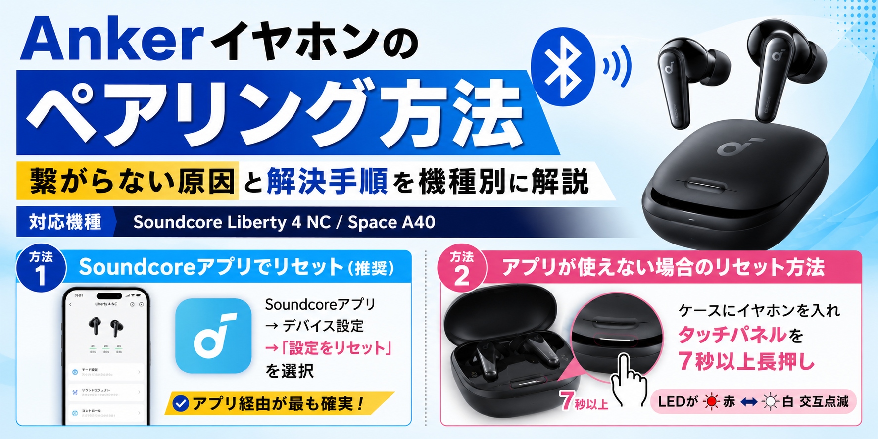Soundcore Liberty 4 NC / Space A40ペアリング説明画像